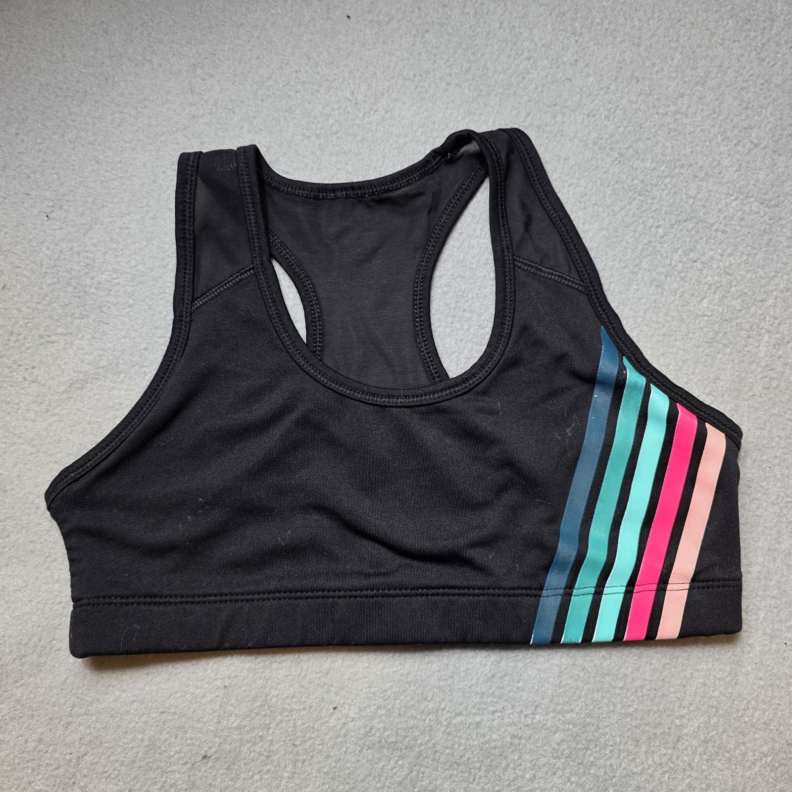 Old Navy Active Sports Bra Tank Girls Xl 14 Black Go-Dry Striped Racerback